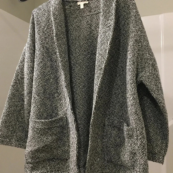 Eileen Fisher Organic Cotton Open Front Cardigan XL -- black and white - Picture 4 of 4